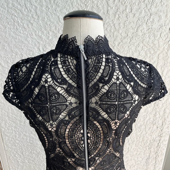 Bisou Bisou Black Lace Dress w/ Nude Lining- Witchy Goth Celestial Punk Dark - Picture 6 of 13